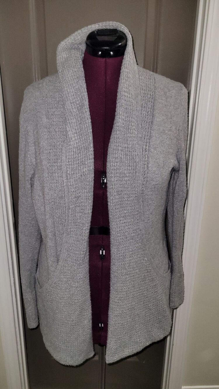 Chloe & Jasmine Gray Open Front Cardigan Sweater XL Polyester Nylon Spandex